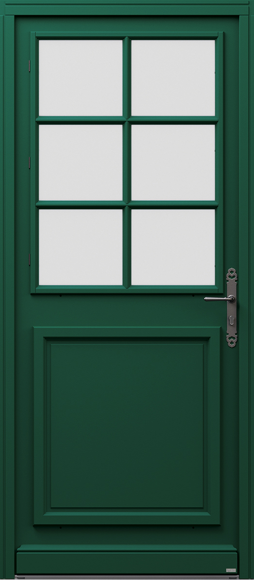 porte d'entrée arzon de couleur verte avec vitrage petits bois collés
