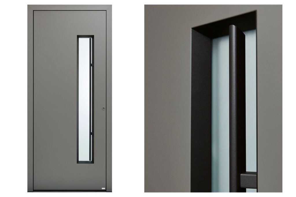 porte d'entrée aluminium horace avec un design contemporain et une barre de tirage intégrée au cadre du vitrage