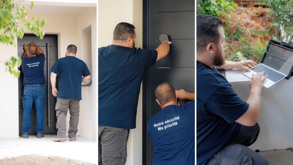 techniciens du SAV bel'm en intervention sur la réparation d'une porte d'entrée