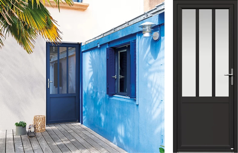 porte entree metallique vitree bleu style atelier - porte atelier exterieur