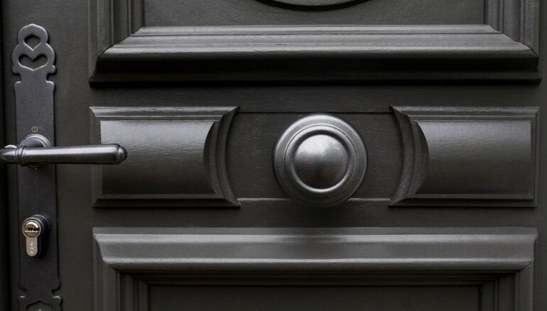 zoom sur une pommeau de porte d'entrée en bois