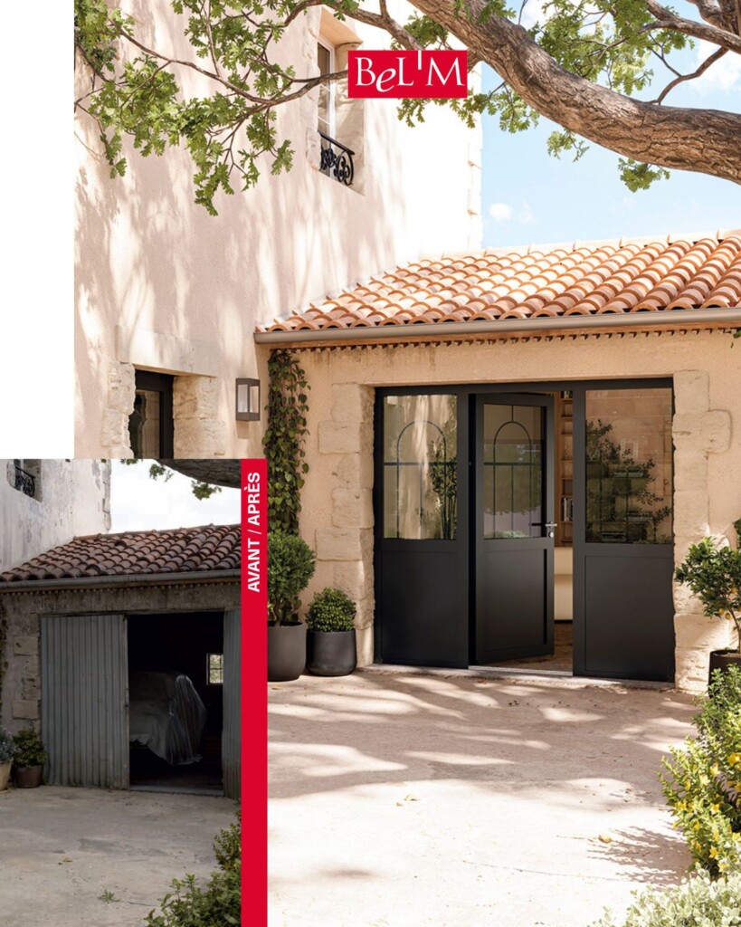 avant/après transformation d'un garage en une cuisine aménagée