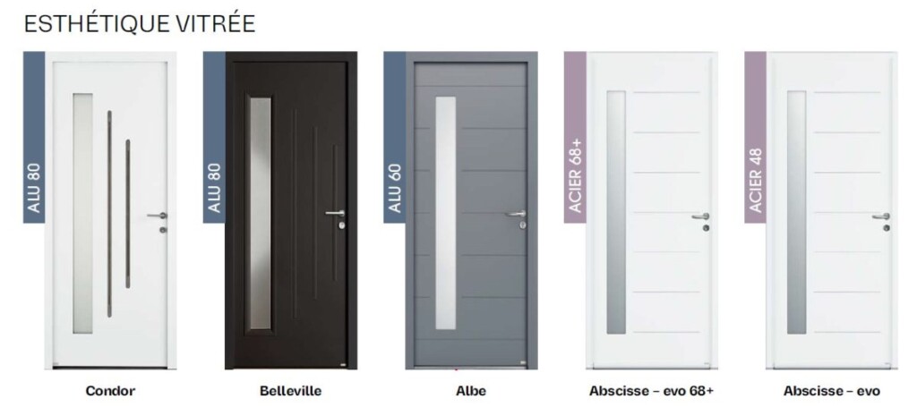 comparatif de portes d'entrée modernes vitrées à travers les gammes alu et acier