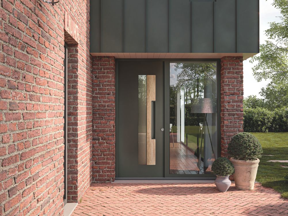 porte d'entrée acier elko contemporaine sur une maison en briques